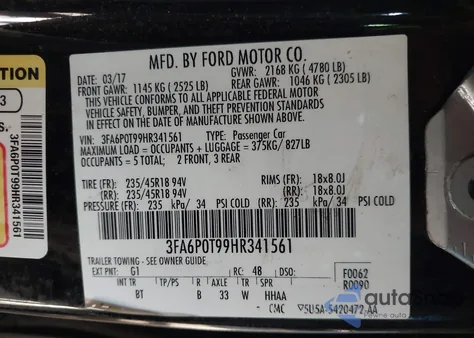 2017 Ford Fusion Se z USA, uszkodzony, nr VIN 3FA6P0T99HR341561